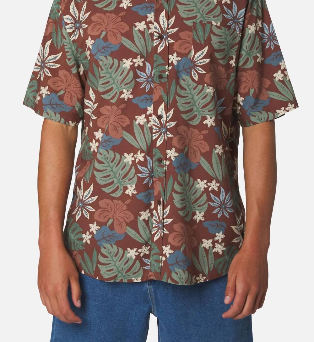 NEW KATIN oasis floral button down shirt in mahogany